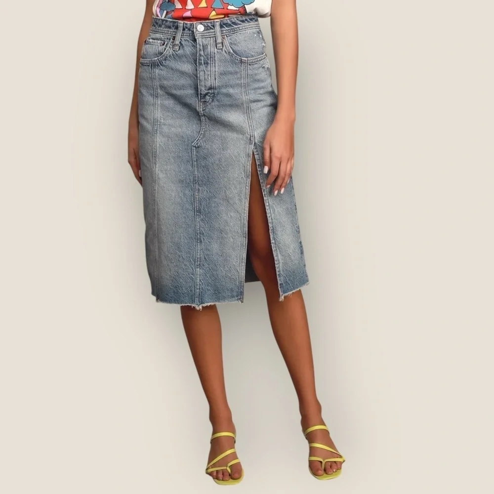 Free People | Mambo Light Wash Denim Midi Skirt | NWOT | Multiple Sizes
